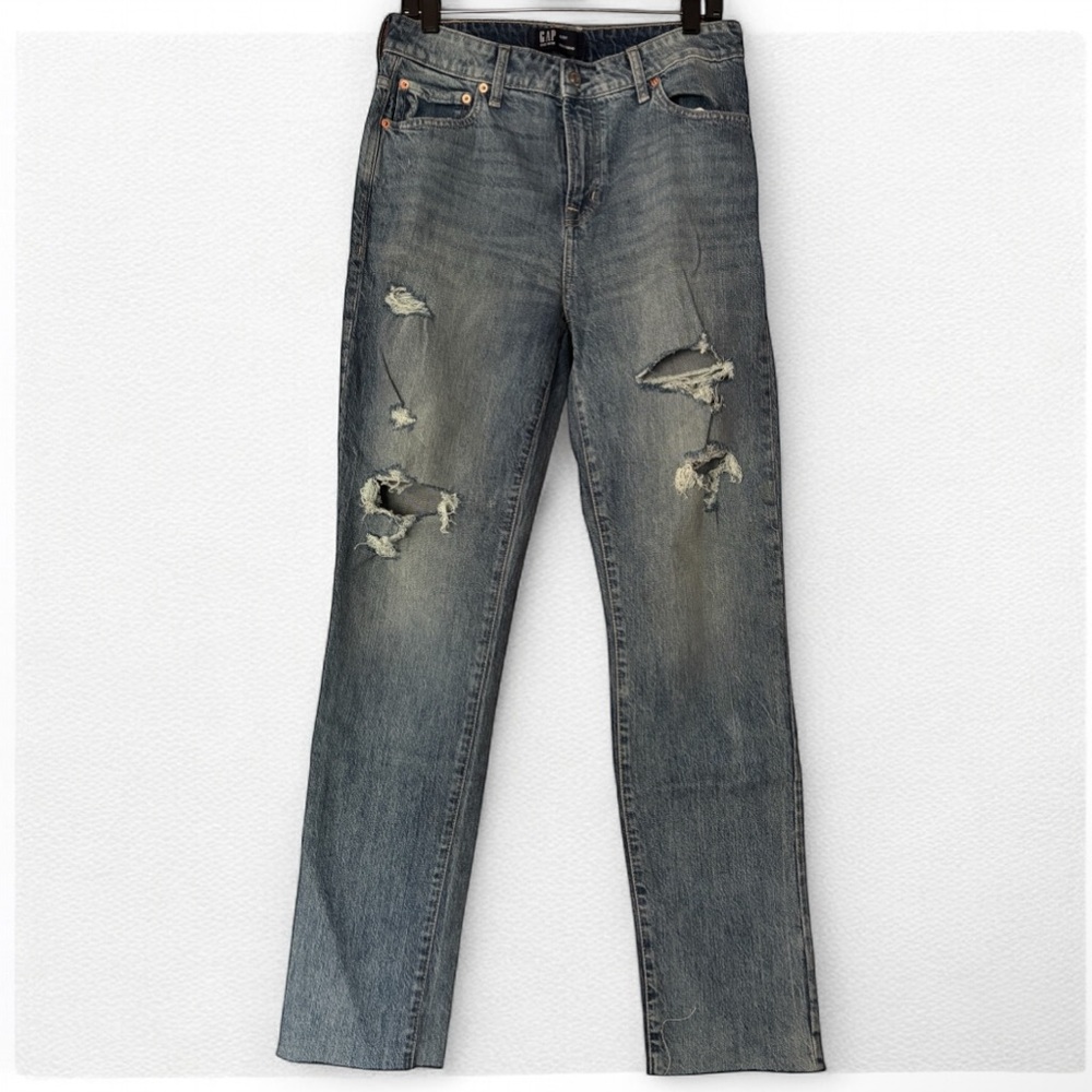GAP Denim Women's Boyfriend Fit Distressed Ripped Blue Jeans Size 8 Tall